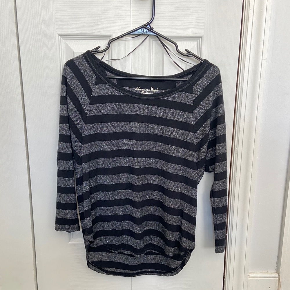 AE Relaxed Metallic Striped Top